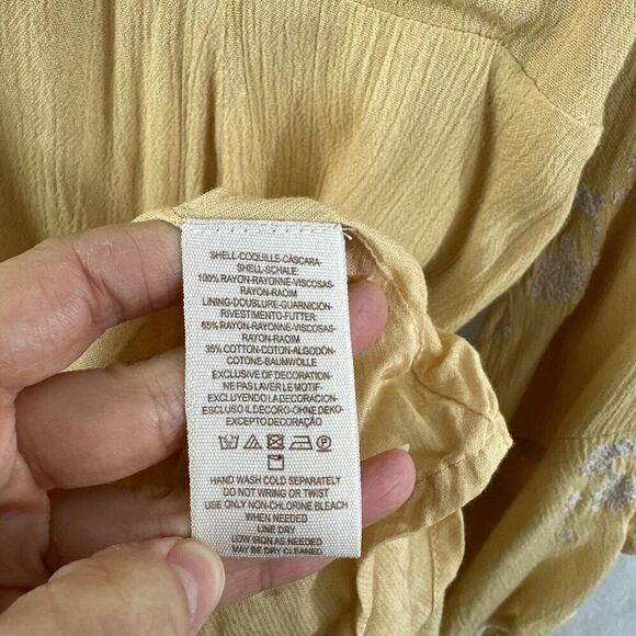 Free People Jasmine Embroidered Yellow Flare Sleeve Boho Mini Dress Womens S - Picture 11 of 15